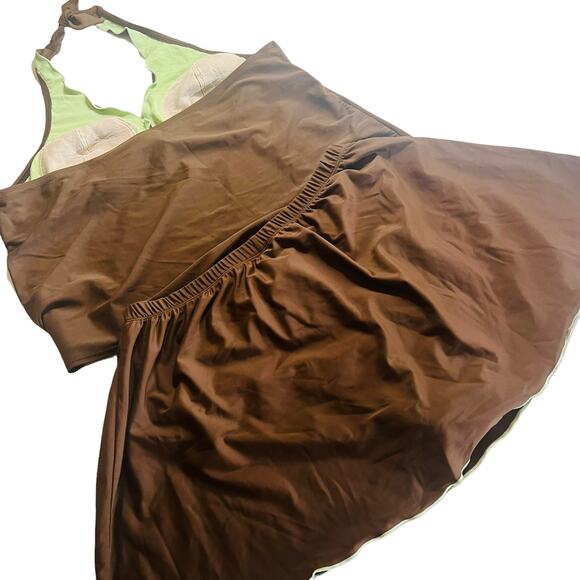 Inches Off Brown Two Piece Skirt Top Swim Size 18 W - Picture 3 of 7